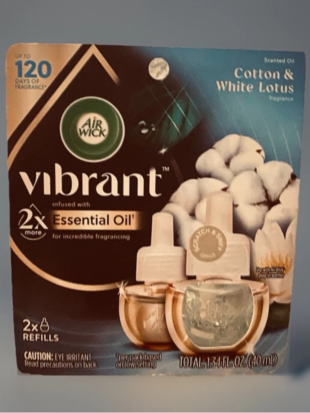 NIB Airwick Vibrant Cotton & White Lotus 2X Refills Deodoriser Room Plug-In Oil